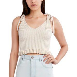 BCBGeneration Off White Cream Sleeveless Tie Shoulder Knit Cropped Tank Top C29